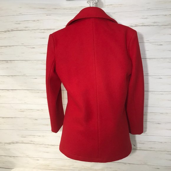 Vtg USA Lands' End Direct Merchants Red Wool Anchor Button Peacoat Jacket 8 S - Picture 7 of 14